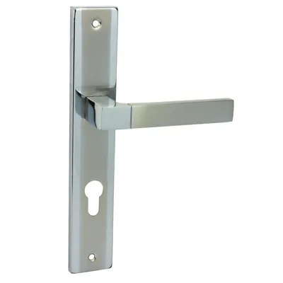 Produktbild von DOMINO Türgriff 72 Drückergarnitur PZ - Profilzylinder Set | Türklinke für Zimmertür, Bürotür, Kellertür & Innentür | L-Form | Türbeschläge aus Aluminiuml |Chrom/Nickel Türdrückergarnitur| REAL M6/M9