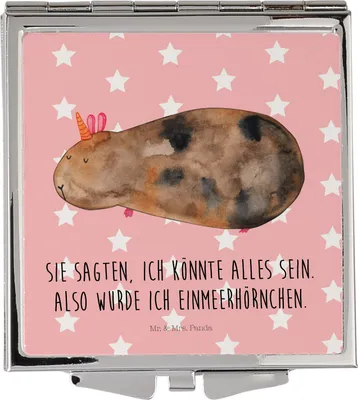 Produktbild von Mr. & Mrs. Panda Frauen Spiegel Einhorn Meerschweinchen - Rot Pastell - Geschenk, Meerschwein, Taschenspiegel, Unicorn, Einhörner, Schminkspiegel, Handspiegel, Kleiner