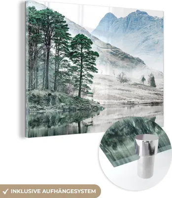 Produktbild von MuchoWow Glasbilder - Bilder auf Wandbild - Foto auf Glas Natur - Winter - Berge - Wald 40x30 cm Wanddekoration aus Glas - Acrylglasbild - Acrylbilder - Bild - Malen