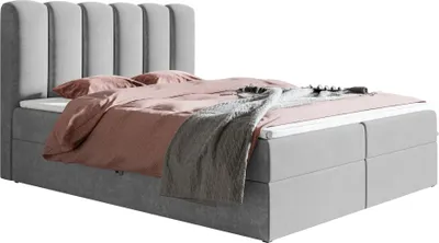 Produktbild von Boxspringbett 180 x 200 cm Rimini - Doppelbett mit Bettkasten, Matratze H3, Topper - Polsterbett, Velvet Grau (Jasmine 90)