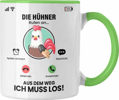 Produktbild von Trendation - Die Hühner Rufen An Tasse Geschenk für Hühner Züchter Besitzer Geschenkidee Lustig Spruch Bauern Bäuerin (Grün)