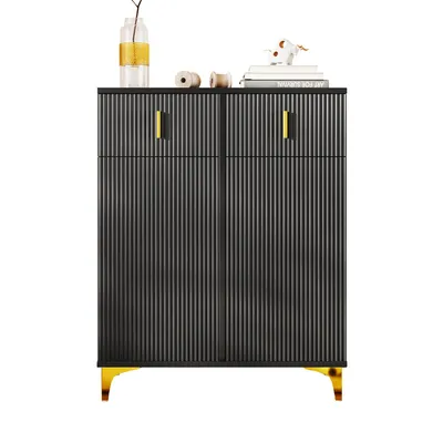 Image de Fortuna Lai Armoire à chaussures multifonctionnelle avec poignée, sideboard avec 2 tiroirs et 2 portes, noir