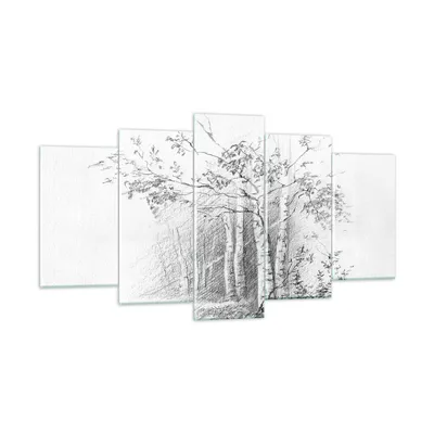 Produktbild von Bilder auf glas - 5 Teile - Skizze Wald Birke - 160x85cm - Glasbilder - Wandbilder - Bilder - zum Aufhängen bereit - Wanddekoration aus Glas - Glas Bilder - Wandbild auf Glas - GEA160x85-4280
