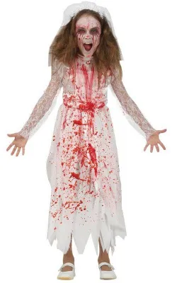 Immagine prodotto di Halloween Costume da Fantasma Sposa Rosso Dettaglio Pizzo Inquietante, Taglia: 128/134 Colore: Bianco