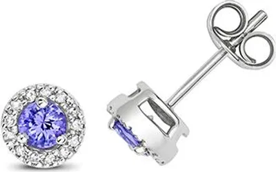 Produktbild von Wunderschöne 9 Karat (375) Weißgold Damen - Diamant Paar Ohrstecker Brillant-Schliff 0.10 Karat H - PK mit Tansanit; TRS38267