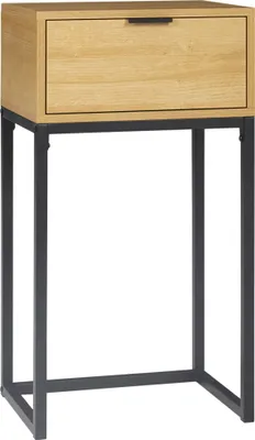 Produktbild von HOMCOM Sofa-Beistelltisch, moderner Beistelltisch mit Schublade und Stahlbeinen fš¹r Flur, Wohnzimmer, Schlafzimmer, 40 x 30 x 76 cm, Natur