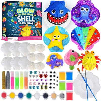 Produktbild von Bastelset Muscheln Bemalen Kinder ab 6 Jahre mit Leuchtfarben und Modelliermasse