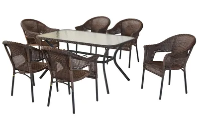 Produktbild von Merxx Gartenmöbel Set Ravenna 7tlg., 6 Stapelsessel, Tisch 150 x 85 cm, schoko - Aluminium/Polyrattan