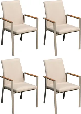 Produktbild von Sonnenpartner United 4er-Set Stapelsessel Stapelstuhl Aluminium champagner/Teakholz