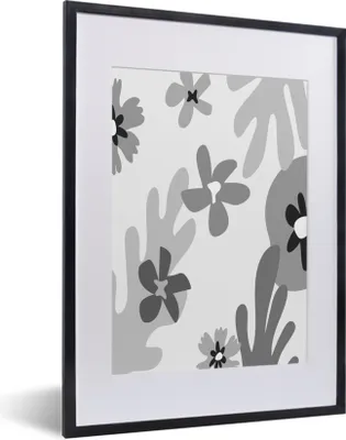 Produktbild von MuchoWow® Gerahmtes Poster Hintergrund - Blumen - Schwarz - Weiß 30x40 cm - Poster mit Schwarzem Bilderrahmen Wandposter Rahmen Foto Bilder - Wandposter Schlafzimmer