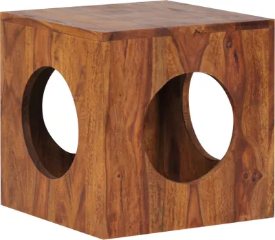 Produktbild von Beistelltisch MUMBAI Sheesham Massivholz 35x35x35 cm Cube Wohnzimmertisch, Design Aufbewahrungstisch modern, Kleiner Holztisch in Würfel-Form, Quadratischer Dekotisch mit Stauraum