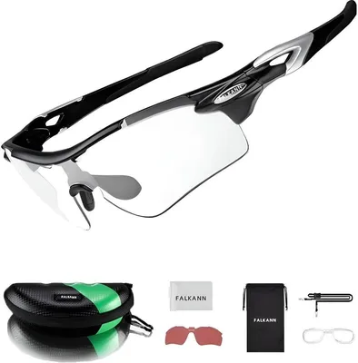 Produktbild von Falkann Race Fahrradbrille Set – Photochrome & Polarisierte Sport- & Sonnenbrille – UV400 Schutz – Schwarz/Silber