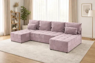 Zdjęcie produktu dla Duży narożnik DOMINO U FIT z funkcją spania i pojemnikiem na pościel sofa do salonu