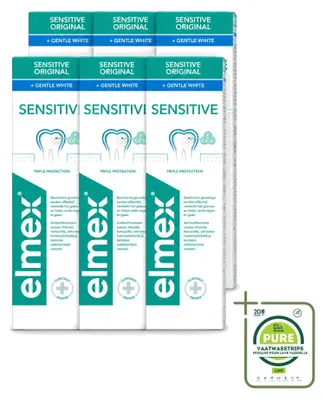 Immagine prodotto di 6 tubetti di dentifricio Elmex Gentle White - Tripla protezione - 75 ml - Confezione grande - 6 pezzi