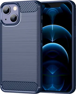 Produktbild von iPhone 13 Mini Hülle, Carbon-Faser TPU Silikon Stoßfest Schutzhülle für iPhone 13 Mini Blau