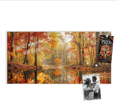 Produktbild von Magnettafel 100x50cm Pinnwand Whiteboard beschreibbar - Herbstwald am See