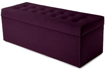 Produktbild von MG Design Polsterhocker Dunkelviolett 45x120 cm - Stauraum 140L, bis 300 kg, samtig-weich mit Schimmer, pflegeleicht, für Wohnzimmer & Flur
