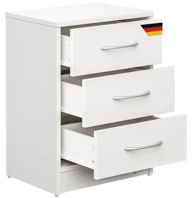 Produktbild von CASARIA® Nachttisch Weiß 3 Schubladen Kabelführung Wandbefestigung Boxspringbett Schlafzimmer Nachtschrank Nachtkonsole Nachtkommode Holz 54x39x28cm
