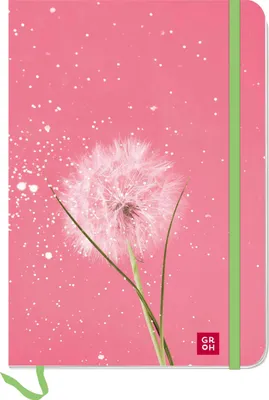 Produktbild von Notizbuch DIN A5 Pusteblume Wünsche mit Punktraster, Softcover, Gummiband, Lesebändchen und Einstecktasche