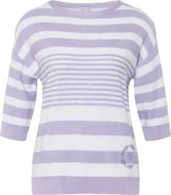 Produktbild von Rabe Damen Pullover Lila Größe 50 Feinstrick gestreift Halbarm mit Knopfdetails