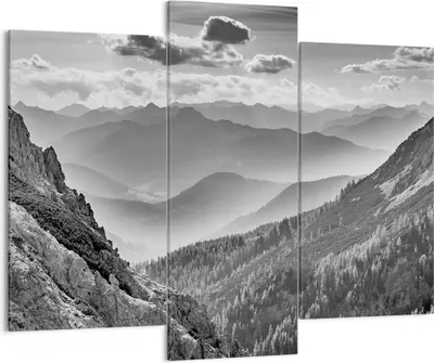 Produktbild von Bild auf Leinwand - Leinwandbild - 3 Teile - Schwarzweiß Landschaft Berge - 130x100cm - Wand Bild - Wanddeko - Wandbilder - Leinwanddruck - Bilder - Wanddekoration - Leinwand bilder - CB130x100-4560