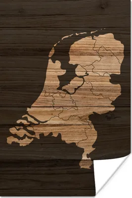 Produktbild von MuchoWow® Poster Karte - Niederlande - Holz 40x60 cm - Plakate für die Wand - Poster Babyzimmer