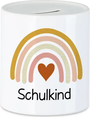 Produktbild von Schulkind Spardose  Einschulungsgeschenk Grundschule 1. Klasse Schulstart Regenbogen Herz