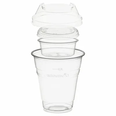 Produktbild von 100x  Trinkbecher 300ml + Domdeckel+ 60ml Einsatzbecher stapelbar PLA