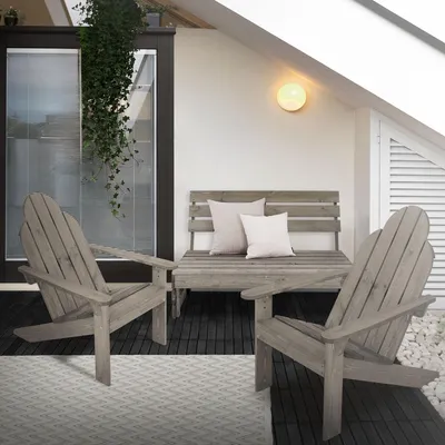 Produktbild von ML-Design 3tlg. Gartenmöbel Set Gartenbank 3-Sitzer mit 2 Adirondack Gartenstuhl Massivholz Grau Sitzbank mit Rückenlehne Parkbank Holzbank Lounge Set