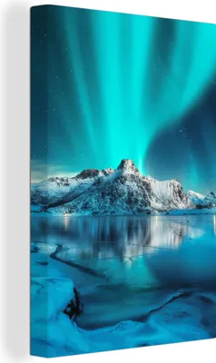 Obrázek produktu pro OneMillionCanvasses® - Obrazy na plátně - 90x140 cm, Polární záře - Led - Sníh - Norsko - Modrá - Hory, nástěnný tisk Nástěnná dekorace - Fotografie na plátně - Obraz na - Nástěnná dekorace - Ložnice