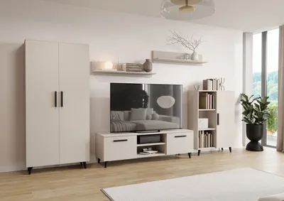 Obrázek produktu pro Obývací stěna Nord Per La Vita, moderní obývací stěna, skříňka do obývacího pokoje s TV stolkem, příborník a nástěnná police, kašmírová skříň, obývací pokoj