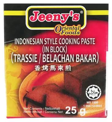 Immagine prodotto di Pasta di gamberetti Jeeny's Trassie / Belachan Bakar 25 g