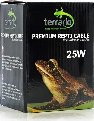 The image shows the packaging of a Terrario Premium Repti Cable heat cable for reptiles.