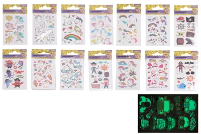 Produktbild von Tattoo-Aufkleber – Mix, 6 x 10,5 cm, leuchtet im Dunkeln