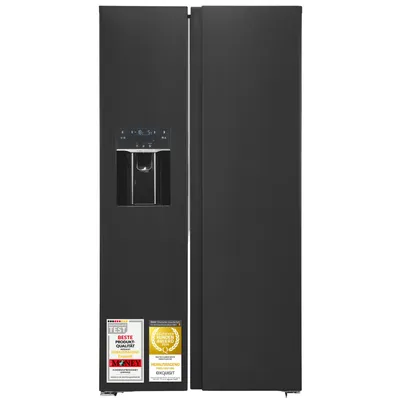 Produktbild von Exquisit Side-by-Side Kühlschrank | 513 l Nutzinhalt, Energieeffizienzklasse E, 39 dB | Wasser- und Eiswürfelspender | SBS520-CF-040E inoxlook-az