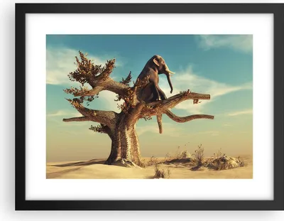 Produktbild von Gerahmtes Poster - Schwarzer Rahmen - Sitzen Elefant Baum - 40x30 cm - Wand Bild - Wanddeko - Wandbilder - Kunstposter - Wandposter - Bilderrahmen - Bilder - Kunstdruck - Wandbild - P2BAA40x30-4345