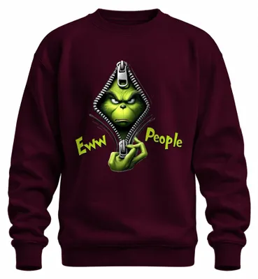 Imagen del producto de Sudadera con cremallera, diseño "Grinch", con la palabra "Eww" y motivos navideños, divertida, regalo uni, color burdeos, talla XL