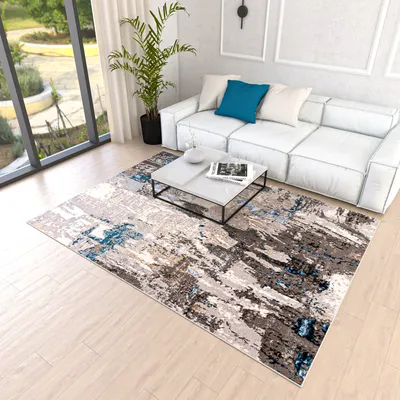 Produktbild von Mazovia Abstraktes Vintage Designer Teppich - Kurzflor - Weich Teppich für Wohnzimmer, Esszimmer - ÖKO-TEX Wohnzimmerteppich - Teppiche Beige Blau Grau 160 x 230 cm