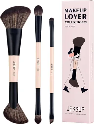 Zdjęcie produktu dla 6-in-3 Duo-End Brush Versatility Collection zestaw dwustronnych pędzli do makijażu Peach Dust 3szt.