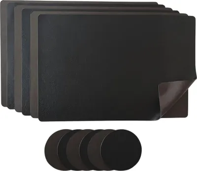 Produktbild von 6 Stück Platzset Kunstleder, Wendbares Tischset 45x30cm, Platzdeckchen Modern, Set inklusive Glasuntersetzer (Schwarz/Braun)