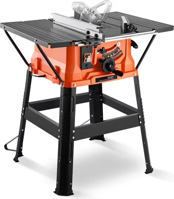 Produktbild von SucceBuy Tischkreissäge mit Ständer, 254 mm, 1800 W tragbare kompakte Tischkreissäge, 200 mm maximale Schnittkapazität, 4800 U/min Schnittgeschwindigkeit, mit 24-Zahn-Sägeblatt