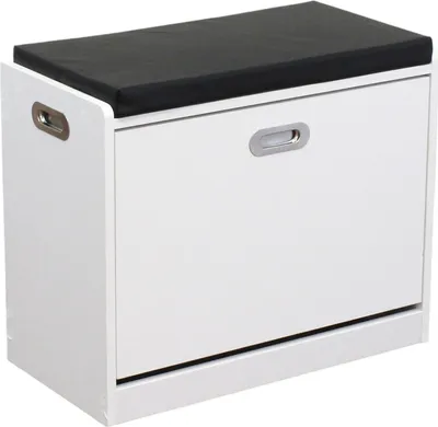 Immagine prodotto di Milani Home - scarpiera salvaspazio 60 x 30 x 48 cm, bianco e nero, con seduta imbottita
