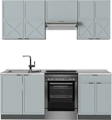 Produktbild von Küchenzeile Vicco Fame-Line Hellblau-grau/Anthrazit 200 cm ohne Arbeitsplatte, Model 51169