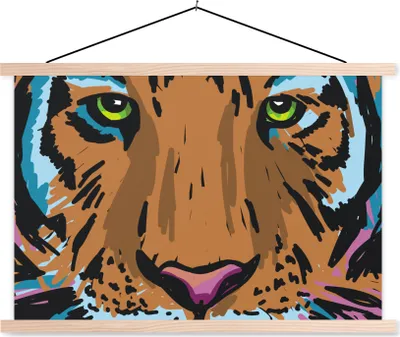 Produktbild von MuchoWow® Textilposter Tiger - Kopf - Gemälde 60x40 cm mit holzfarbenen Rahmen - Bilder