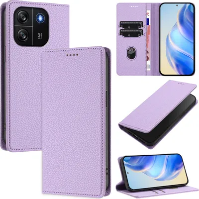 Produktbild von Litchi Leder Handyhülle für Blackview Wave 6C Wallet Kartenfächer Standfunktion Hülle Violett