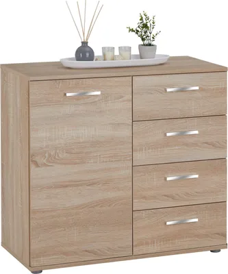 Produktbild von Kommode Sideboard Schrank CHICAGO in Sonoma Eiche, mit Tür und 4 Schubladen Highboard