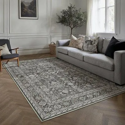 Zdjęcie produktu dla Dywan do salonu w stylu retro, 140 x 200 cm, czarny, zmywalny, antypoślizgowy
