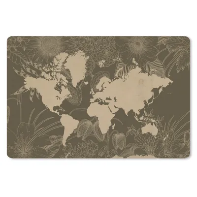 Produktbild von MuchoWow® Schreibtischunterlage Weltkarte - Blumen - Braun 60x40 cm - XXL Mauspad - Großes Mauspad