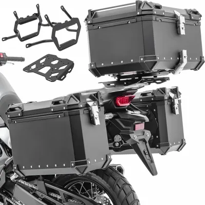 Immagine prodotto di Set valigia in alluminio + bauletto + portapacchi adatto per Suzuki V-Strom 800 / DE 2