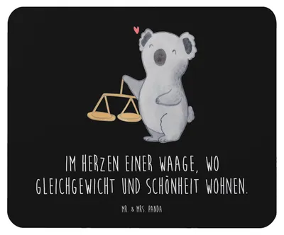 Produktbild von Mr. & Mrs. Panda Mauspad Waage Astrologie - Schwarz - Geschenk, Mousepad, Mouse Pad, Geburtstagsgeschenk, Sternzeichen, pc, Tierkreiszeichen, laptop, mausunterlage